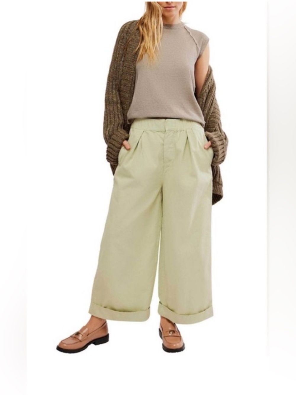 Free People After Love Roll Cuff Wide Leg Pants
